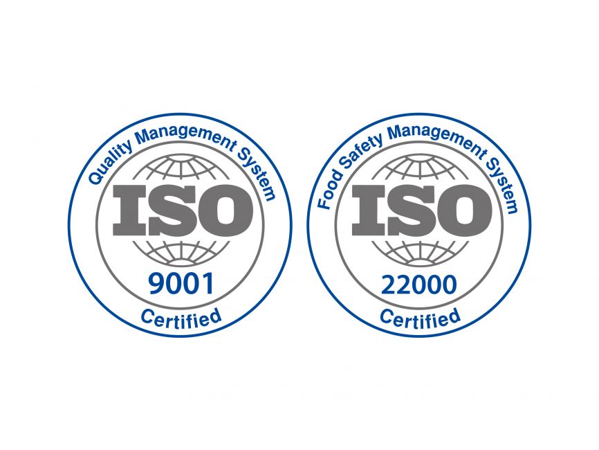 ISO 9001 Kalite Yönetim Sistemi ve ISO 22000 Gıda Güvenliği Yönetim Sistemi sertifikaları